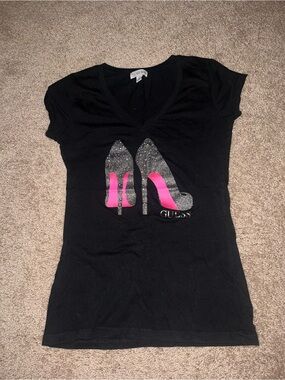 GUESS Black Crewneck Tee with White Brand Label